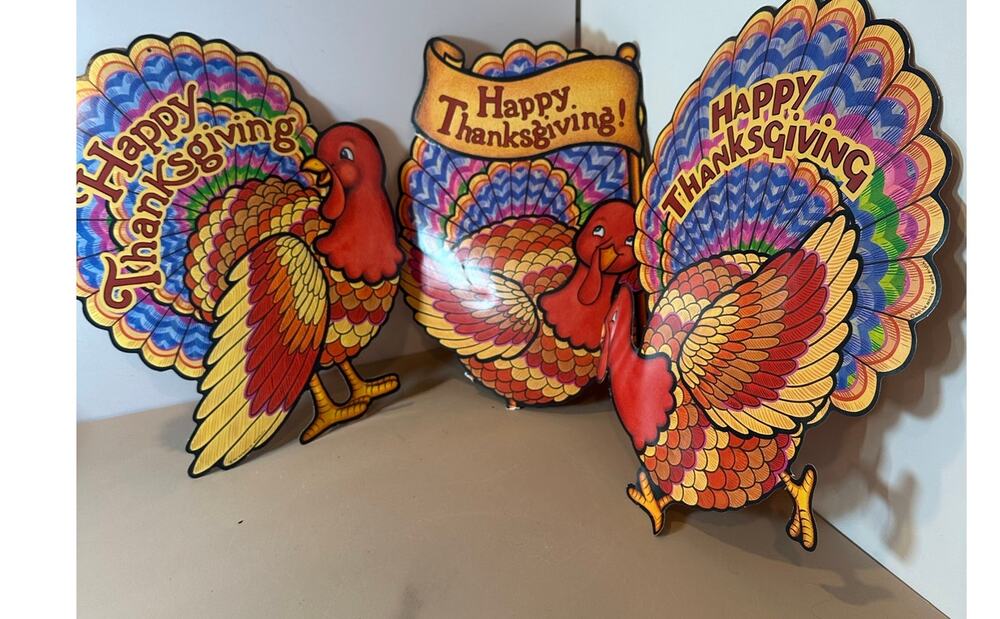 3 Vintage Thanksgiving Die Cut Turkeys Decoration Window Cutouts 1997 Beistle Co